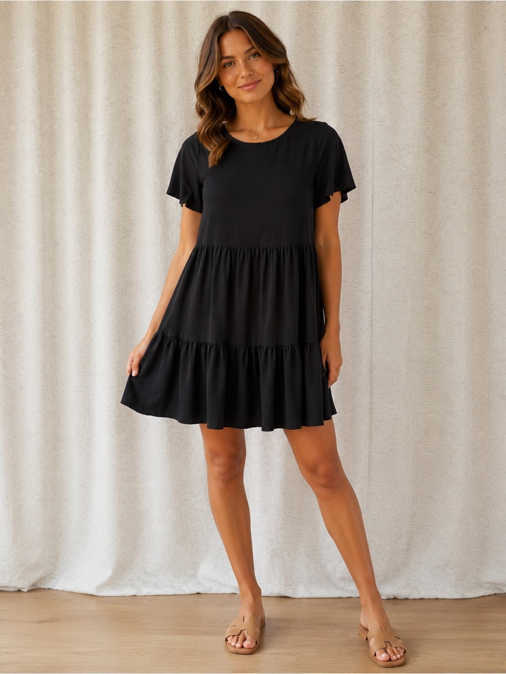 Tash & Sophie Black Tiered Babydoll Dress - Picture 1 of 8